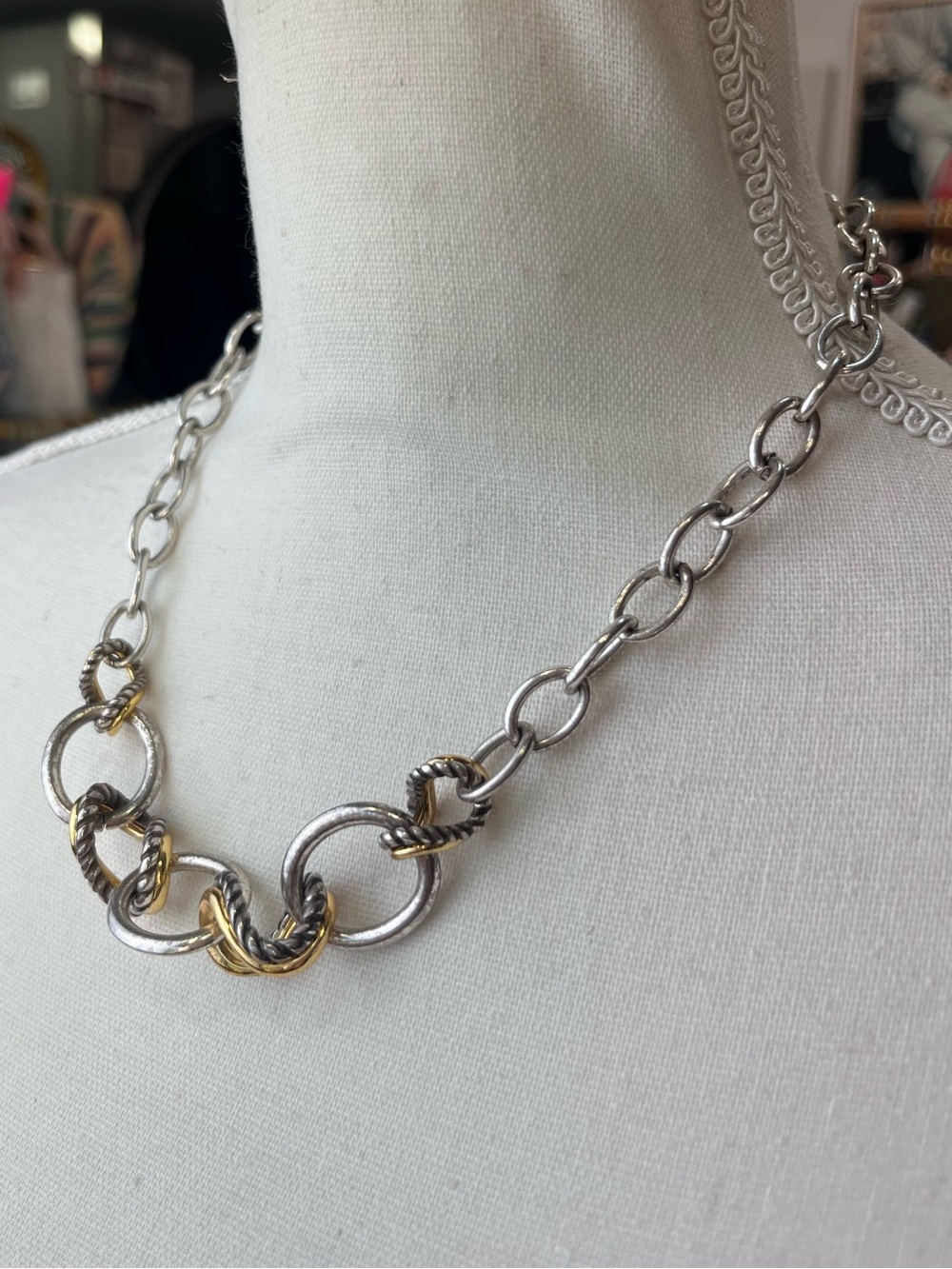Brighton Two Tone Silver Gold Link Chain Necklace 20” Mixed Metal Toggle Style